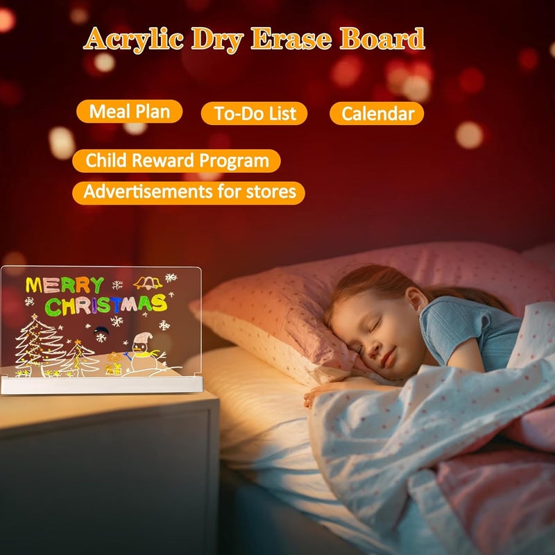 BYTLK Clear Dry Erase Board, Rechargeable LED Acrylic Message Board, Acrylic Illuminated Dry Erase Board, Can be Used as Night Light for bar/Shop/Office/Holiday/Gifts (Horizontal13.7 * 8.2inch) - Image 3